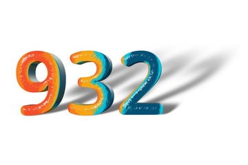 3D Number 932 nine hundred thirty two lively colours