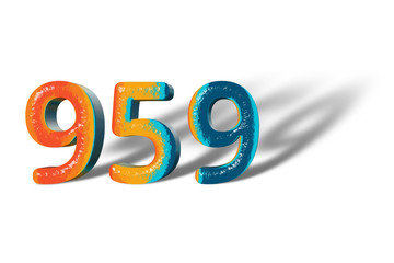 3D Number 959 nine hundred fifty nine lively colours