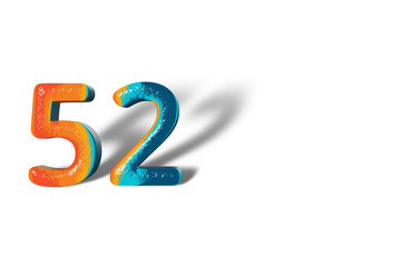 3D Number 52 fifty two lively colours