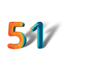 3D Number 51 fifty one lively colours