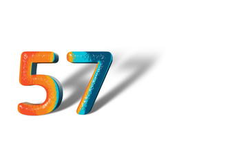3D Number 57 fifty seven lively colours