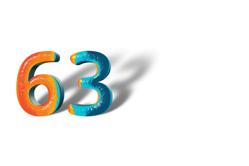 3D Number 63 sixty three lively colours