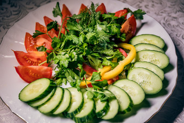 Vegetable salad on the holiday table.