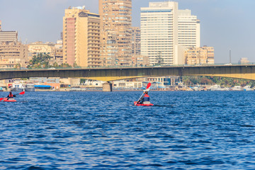 Kayaking on the Nile river in Cairo, Egypt