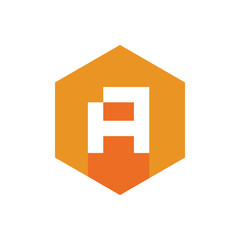 Initial A Logo Icon, With Orange Hexagon Shape