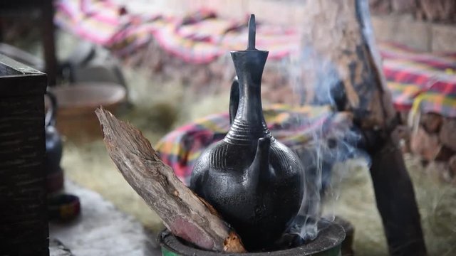 Ethiopian coffee being brewed in Lalibela, Ethiopioa