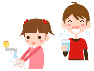 手洗い　うがい　男の子　女の子