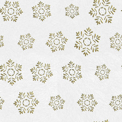 Gold snowflakes on white leather, 3d seamless pattern, Christmas background