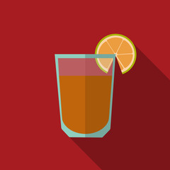 Glass of tequila with lime slice flat style