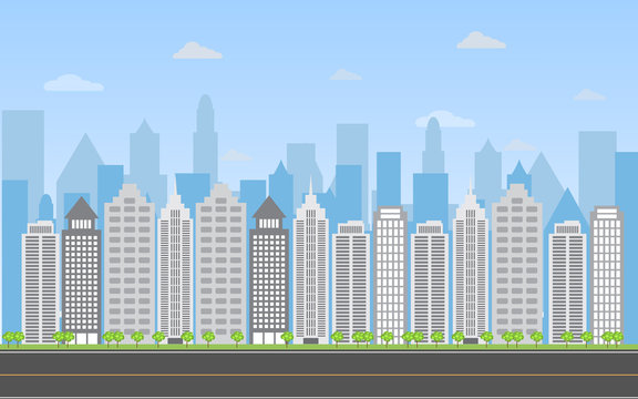 Urban landscape, city buildings silhouette