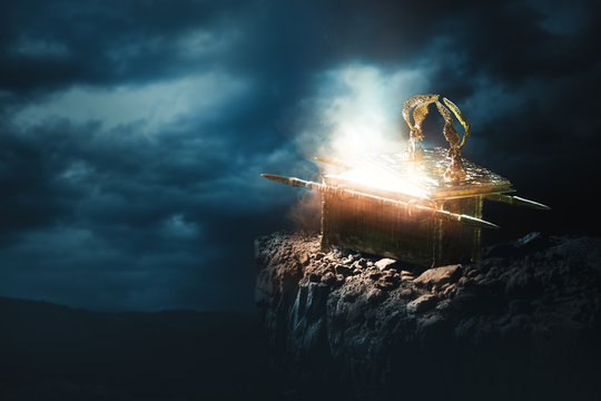 Ark of the covenant at the top of a mountain / 3D Rendering