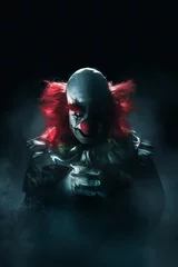 Fototapete Rund Scary clown on a dark background © fergregory