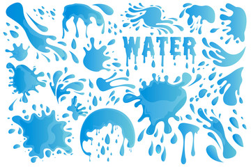 Blue Water Drop or Splash Set Decor Element Include of Droplet, Splashing, Raindrop and Tear. Vector illustration EPS10