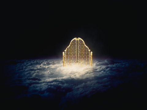 gold heavens gate in the sky / 3D illustration