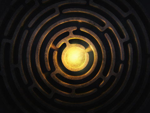 Circular maze with a bright light in the center