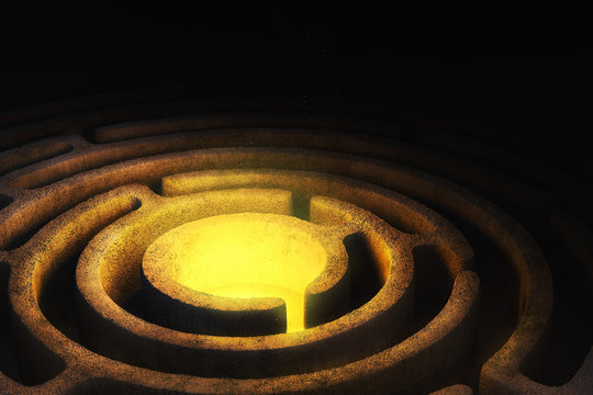 Circular maze with a bright light in the center
