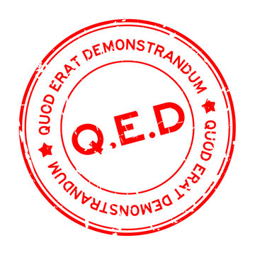 Grunge red Q.E.D. (abbreviation of Quod Erat Demonstrandum) word round rubber seal stamp on white background