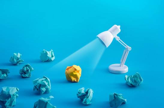 Idea and creativity concepts with paper crumpled ball and lamp.Think of box.Business solution. - Powered by Adobe