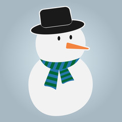 Snowman in a hat and scarf. New Year character.