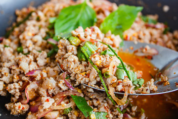 Thai food, spicy minced pork salad (Larb Moo).