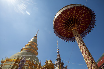 Lamp Festival in Loi Krathong at Wat Phra That Hariphunchai, Lamphun Province, Thailand