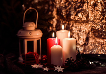 Winter and Christmas candles light.