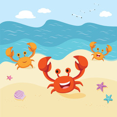 Naklejka na ściany i meble Happy crabs at the seashore