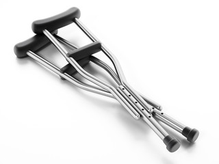 Crutches isolated on white background. 3D illustration
