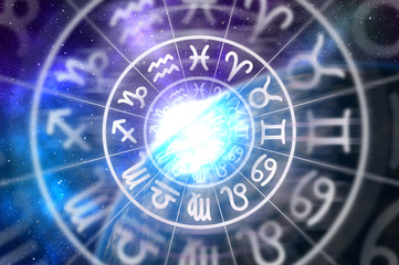Astrological zodiac signs inside of horoscope circle