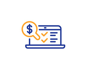 Online accounting line icon. Audit sign. Check finance symbol. Colorful outline concept. Blue and orange thin line color icon. Online accounting Vector