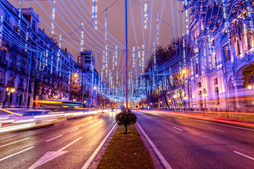 Obraz premium Alcala Street in Madrid illuminated at Christmas