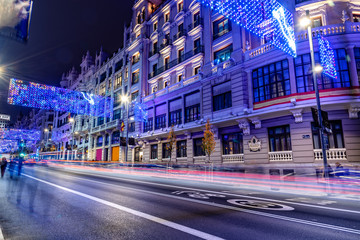 Gran Via of Madrid illuminated at Christmas