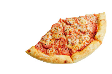 pepperoni pizza isolated, slice of pizza top view