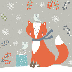 winter background with fox
