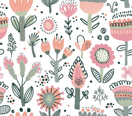 Tapeten Vektornahtloses Muster mit ausgefallenen Blumen. Skandinavische Motive. © Andrei