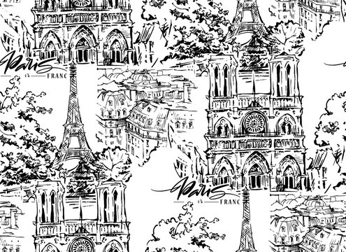 Paris vector illustration. Hand drawn vector artwork.