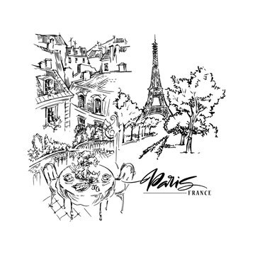 Paris vector illustration. Hand drawn vector artwork.