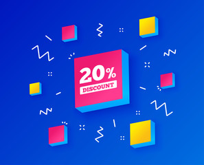 20 percent discount sign icon. Sale symbol. Special offer label. Isometric cubes with geometric shapes. Creative shopping banners. Template for design. Vector
