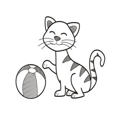 cute cat plays with ball hand drawn illustrations