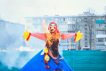The burning doll at the holiday Maslenitsa in Belarus