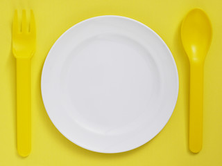 empty plate with fork and spoon