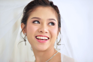 Beutiful bride with wedding dress.