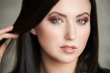 Obraz premium Beauty cosmetology face. Girl facial portrait. Hydra cream and injection. Dermatology female model. Young woman