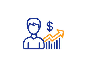Business results line icon. Dollar with Growth chart sign. Colorful outline concept. Blue and orange thin line color icon. Business growth Vector