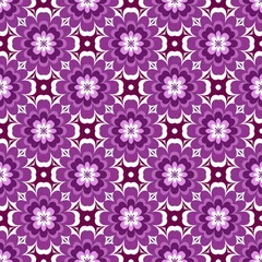 Keuken spatwand met foto Seamless floral pattern from purple and white geometrical abstract ornaments on a dark background. Vector illustration can be used for textiles, wallpaper and wrapping paper © Maya Lukash