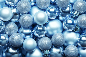 Christmas background of blue christmas balls