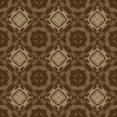 Seamless square pattern from brown geometrical abstract ornaments on a dark background. Vector illustration can be used for textiles, wallpaper and wrapping paper