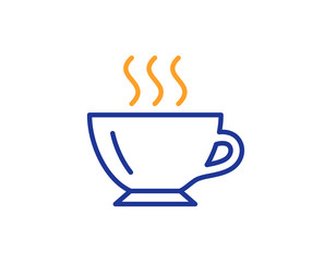 Coffee cup line icon. Hot drink sign. Cappuccino symbol. Colorful outline concept. Blue and orange thin line color icon. Coffee Vector