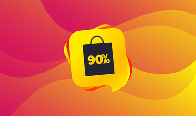 90% sale bag tag sign icon. Discount symbol. Special offer label. Wave background. Abstract shopping banner. Template for design. Vector