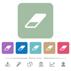 Eraser flat icons on color rounded square backgrounds